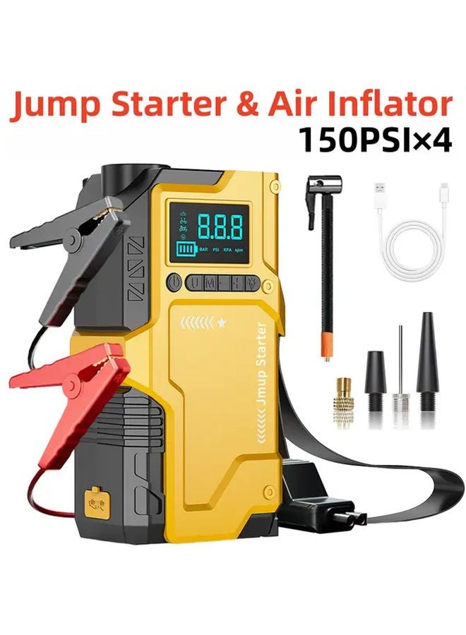 Yellow 9 in 1 Multi Function Car Jump Starter with Air Compressor 5000A Peak USB Rechargeable - Image 2