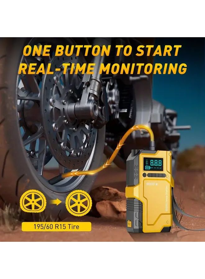 Yellow 9 in 1 Multi Function Car Jump Starter with Air Compressor 5000A Peak USB Rechargeable - Image 3