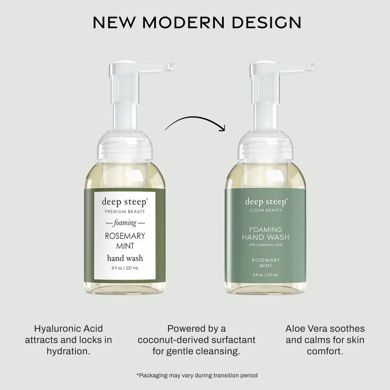 Deep Steep Foaming Hand Wash, Rosemary Mint, 8 oz â€“ Gentle Cleanser with Aloe, Argan Oil, Shea Butter & Hyaluronic Acid â€“ Vegan, Clean Beauty, Soft & Hydrated Hands - Image 3