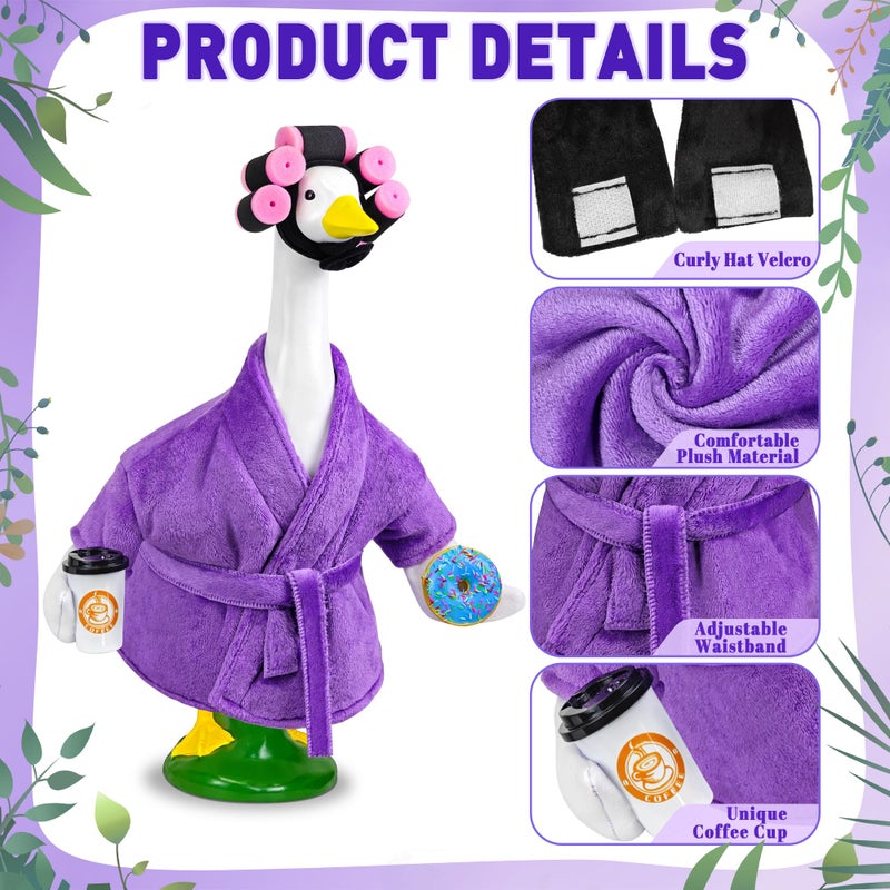 Ueyben Lady Porch Goose Outfits, Spring Goose Clothes Summer Geese Costume Pajamas with Bathrobe Coffee Cup Donuts Waistband Curler for 17''/23" Lawn Cement Plastic Geese for Garden Yard Decoration - Image 3