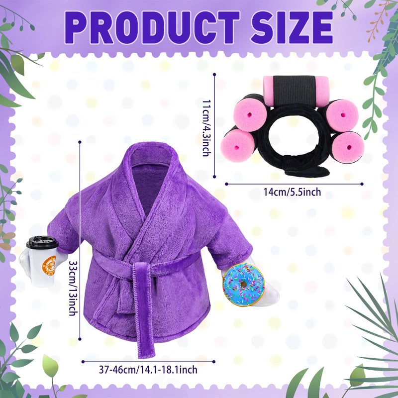 Ueyben Lady Porch Goose Outfits, Spring Goose Clothes Summer Geese Costume Pajamas with Bathrobe Coffee Cup Donuts Waistband Curler for 17''/23" Lawn Cement Plastic Geese for Garden Yard Decoration - Image 2