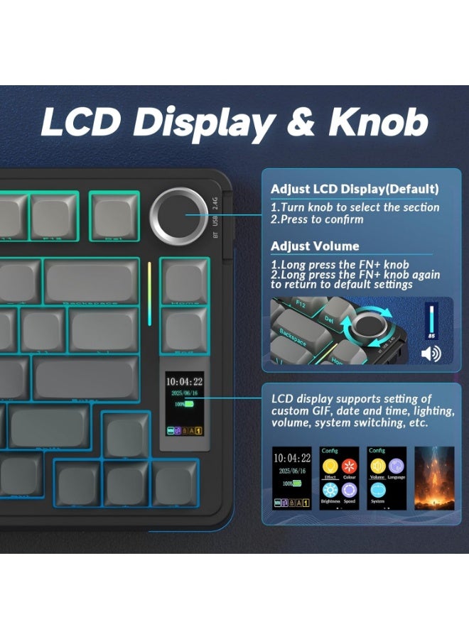 أولا كيبورد AULA S75 PRO ميكانيكي لاسلكي لون Gradient Black بشاشة LCD ومقبض تحكم واتصال ثلاثي الأوضاع وإضاءة RGB - Image 4
