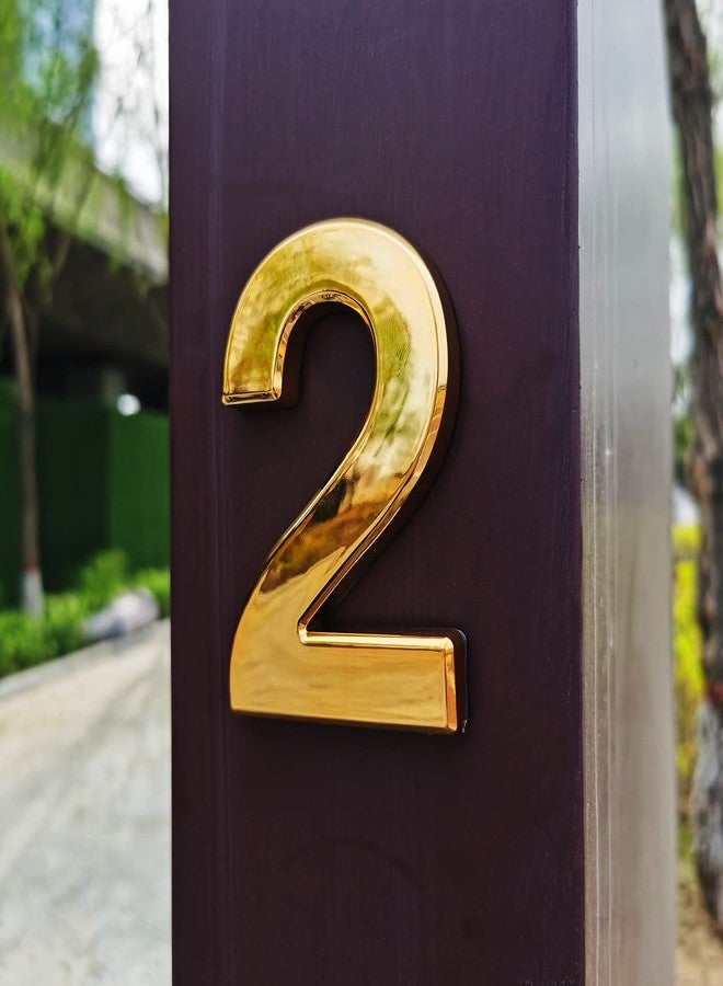 HopeWan 4 Inch Gold Mailbox Number #2, 3D Address Letter Stickers for House Apartment Office Doors, Gold Shiny and Bright.(2, Gold) - Image 2