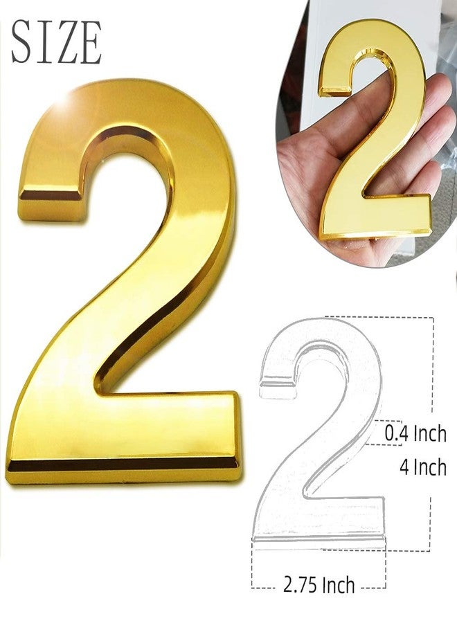 HopeWan 4 Inch Gold Mailbox Number #2, 3D Address Letter Stickers for House Apartment Office Doors, Gold Shiny and Bright.(2, Gold) - Image 3