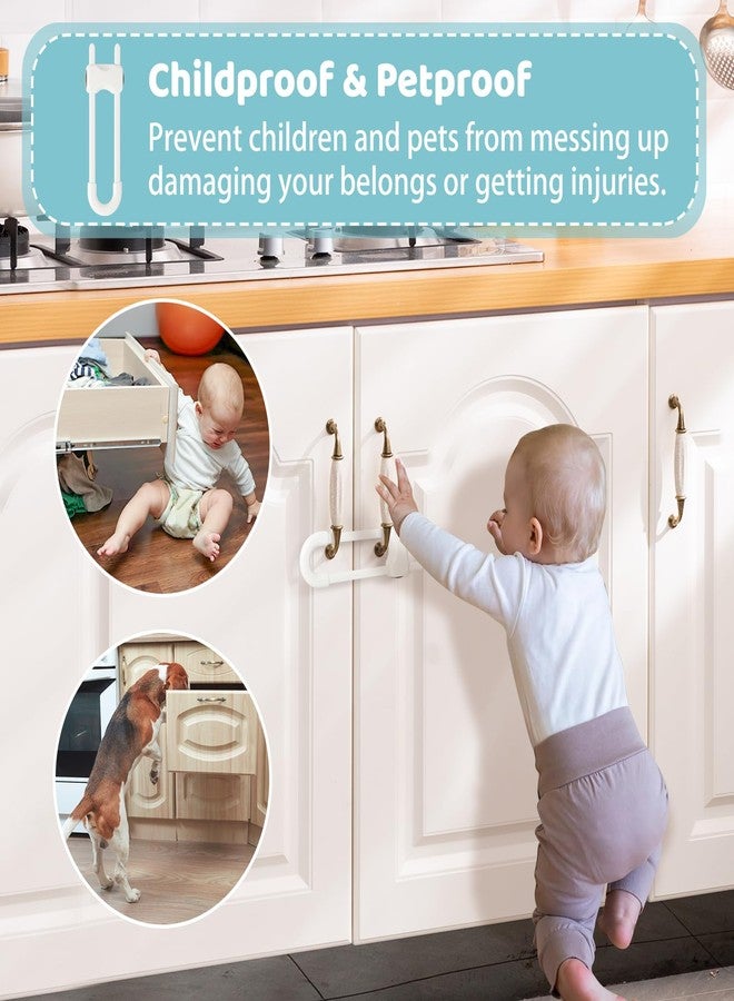 Reaeon أقفال خزائن لحماية الأطفال، أقفال خزائن منزلقة للأطفال، أقفال أمان للأطفال على شكل U قابلة للتعديل، قفل خزائن آمن للأطفال للمطبخ، الحمام، الأدراج، أبواب الخزائن والمقابض (6 عبوات بيضاء) - Image 5