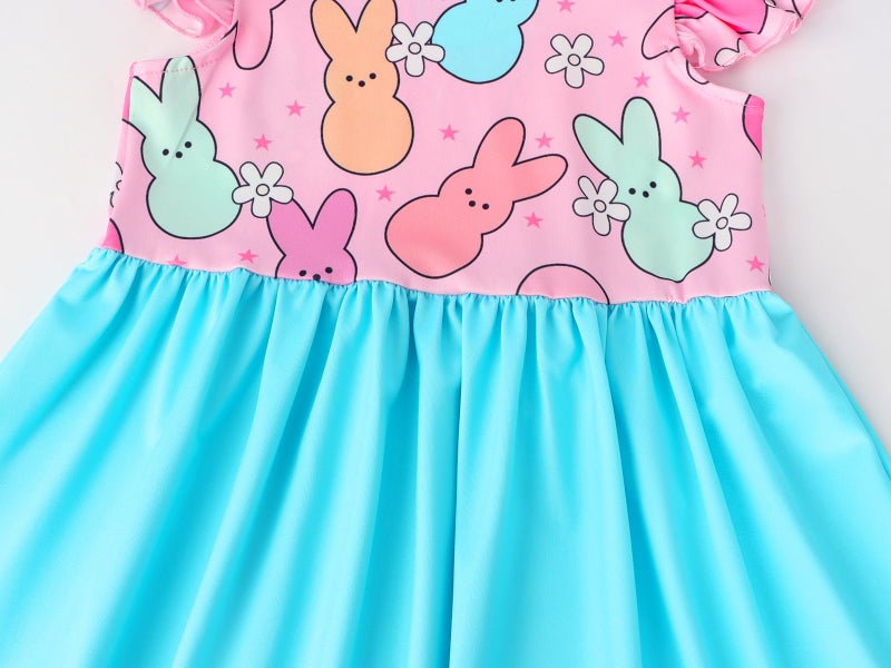 WonderBabe Toddler Girl's Easter Spring Dress Clothes Easter Cute Casual Flutter Sleeve Dresses Bunny Outfitsize 6-7t - Image 5