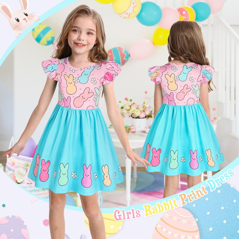 WonderBabe Toddler Girl's Easter Spring Dress Clothes Easter Cute Casual Flutter Sleeve Dresses Bunny Outfitsize 6-7t - Image 2