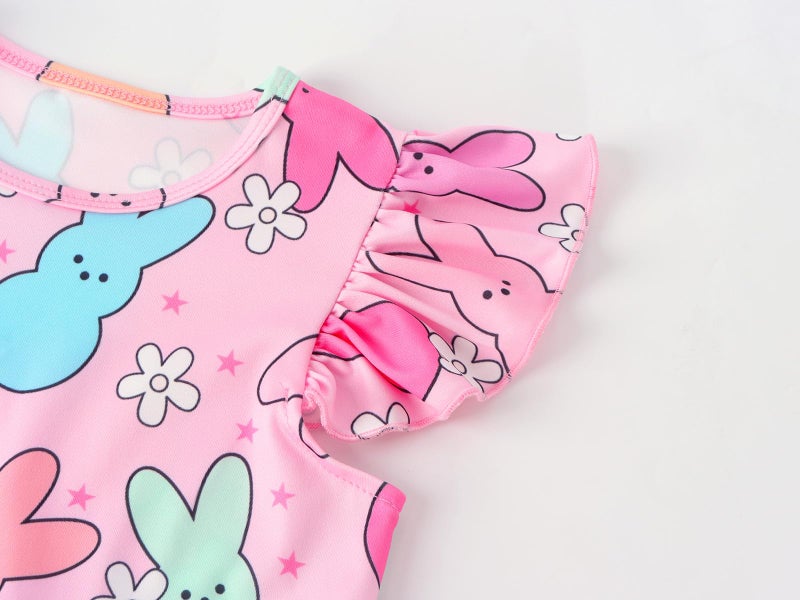 WonderBabe Toddler Girl's Easter Spring Dress Clothes Easter Cute Casual Flutter Sleeve Dresses Bunny Outfitsize 6-7t - Image 4