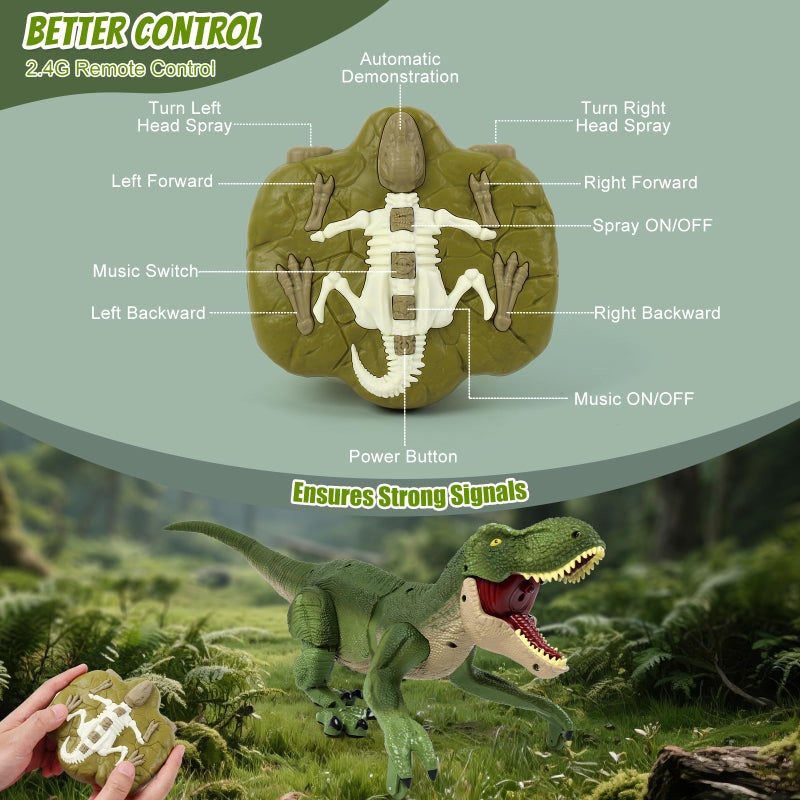 Bemiton Remote Control Dinosaur Toy - Birthday Gifts For 4-7 8-12 Year Old Boys  2.4Ghz Electronic Rc Walking Dino With Spray & Light & Roar For Kids Age 4-12 - Image 5