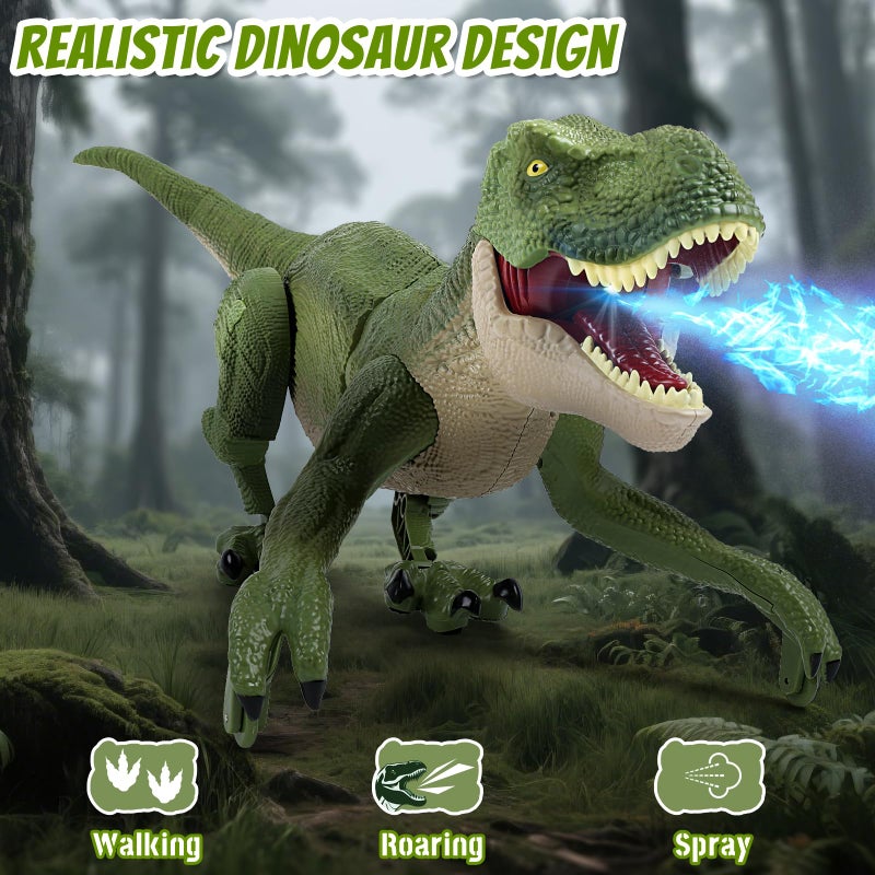 Bemiton Remote Control Dinosaur Toy - Birthday Gifts For 4-7 8-12 Year Old Boys  2.4Ghz Electronic Rc Walking Dino With Spray & Light & Roar For Kids Age 4-12 - Image 2