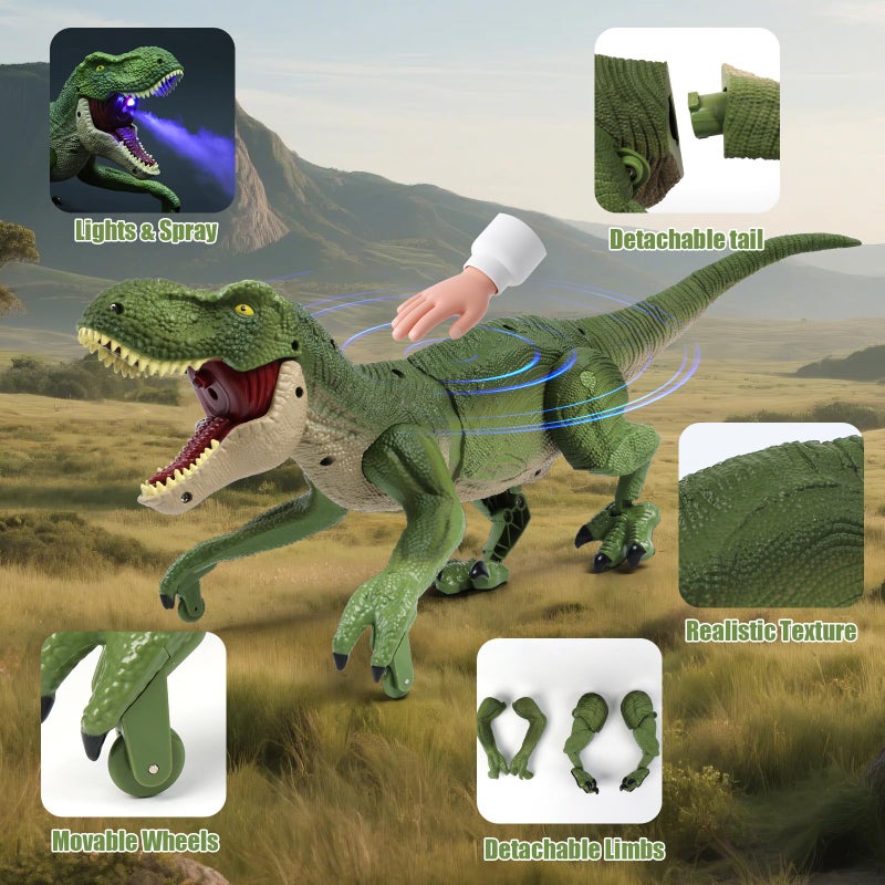 Bemiton Remote Control Dinosaur Toy - Birthday Gifts For 4-7 8-12 Year Old Boys  2.4Ghz Electronic Rc Walking Dino With Spray & Light & Roar For Kids Age 4-12 - Image 3
