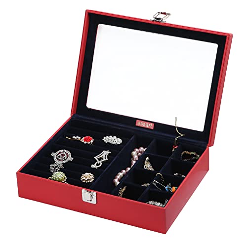 essart Faux Leather Jewelry/Trousseau/Vanity/Payal/Chain's - Multi-Purpose Makeup and Cufflinks Box - Red - Image 2
