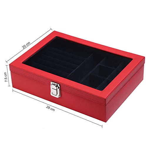 essart Faux Leather Jewelry/Trousseau/Vanity/Payal/Chain's - Multi-Purpose Makeup and Cufflinks Box - Red - Image 4