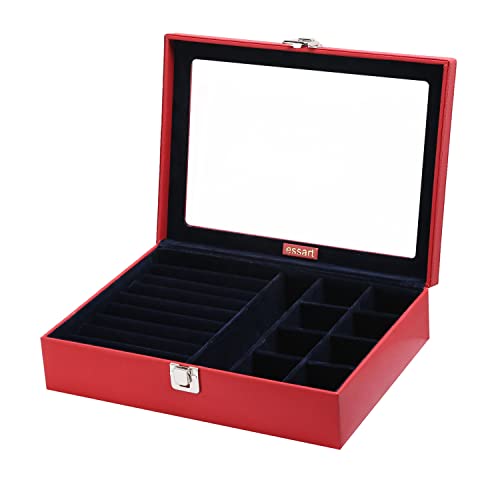 essart Faux Leather Jewelry/Trousseau/Vanity/Payal/Chain's - Multi-Purpose Makeup and Cufflinks Box - Red - Image 1