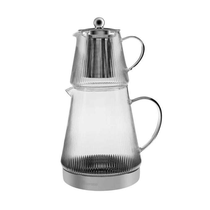 KEOPS TURKISH TEAPOT WITH INFUSER AND LID 450 ML TEA POT 1500 ML INDUCTION KETTLE BOROSILICATE GLASS TEAPOT SET FOR STOVETOPS CLEAR TEA MAKER WITH 1015 CUPS CAPACITY