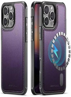UNBLACK Phone Case cover Luxury PU Leather Back Cover Cover Magnetic Wireless Charging Compatible with IPhone 16 Pro Max (Purple) 