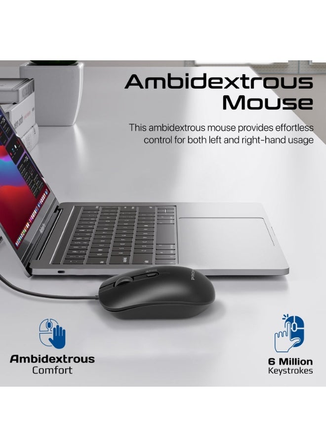 Promats - Promate combo-cm5 Ergonomic Wired Slim Keyboard with Palm Rest and 2400 DPI Mouse - Image 1