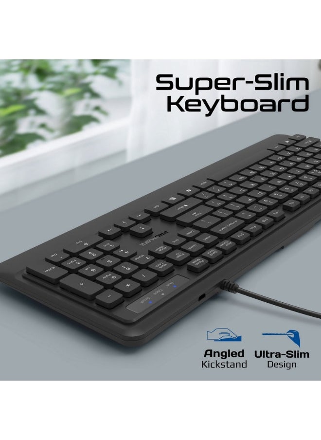 Promats - Promate combo-cm5 Ergonomic Wired Slim Keyboard with Palm Rest and 2400 DPI Mouse - Image 1