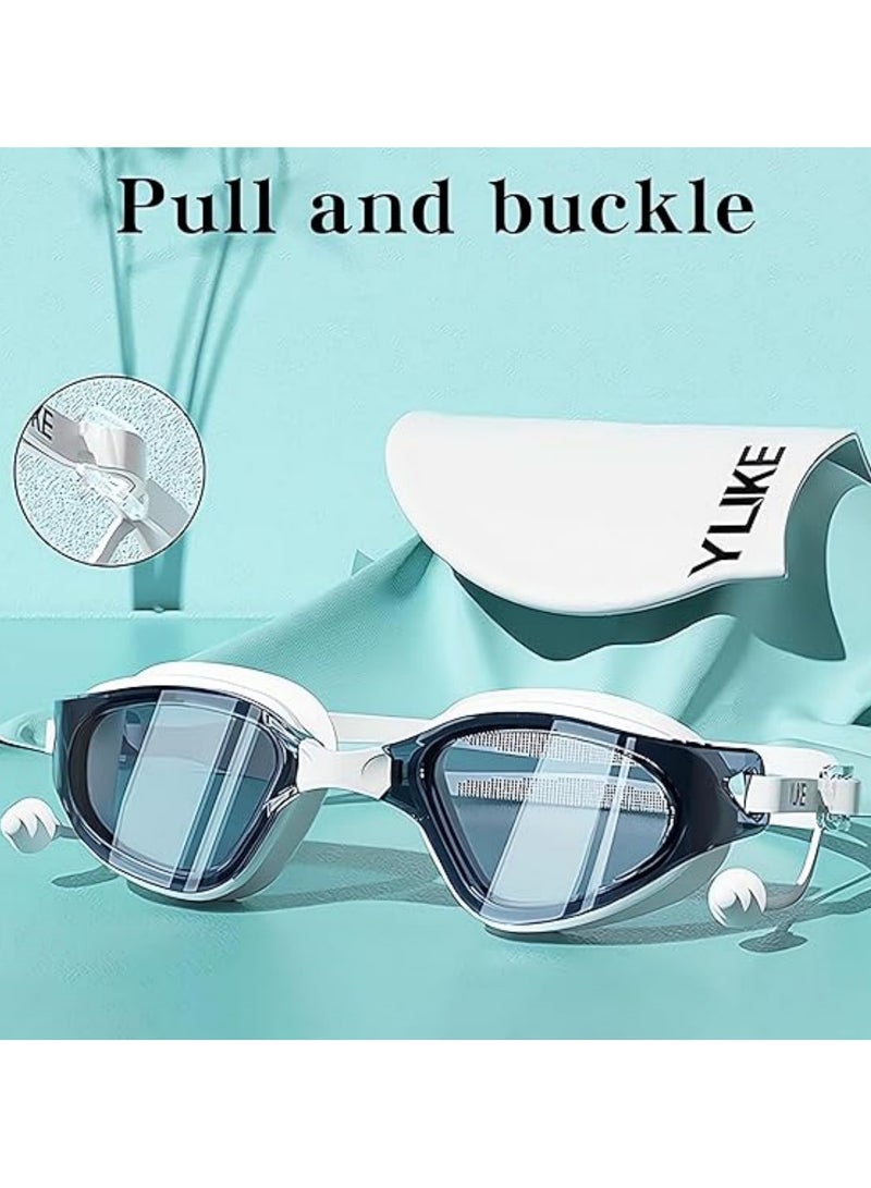 HI-FINE Swim Goggles and Cap Set 4 in 1, UV 400 Protection Lenses Clear Anti-Fog Swimming Goggles Waterproof No Leaking for Adult Men Women,white - Image 4