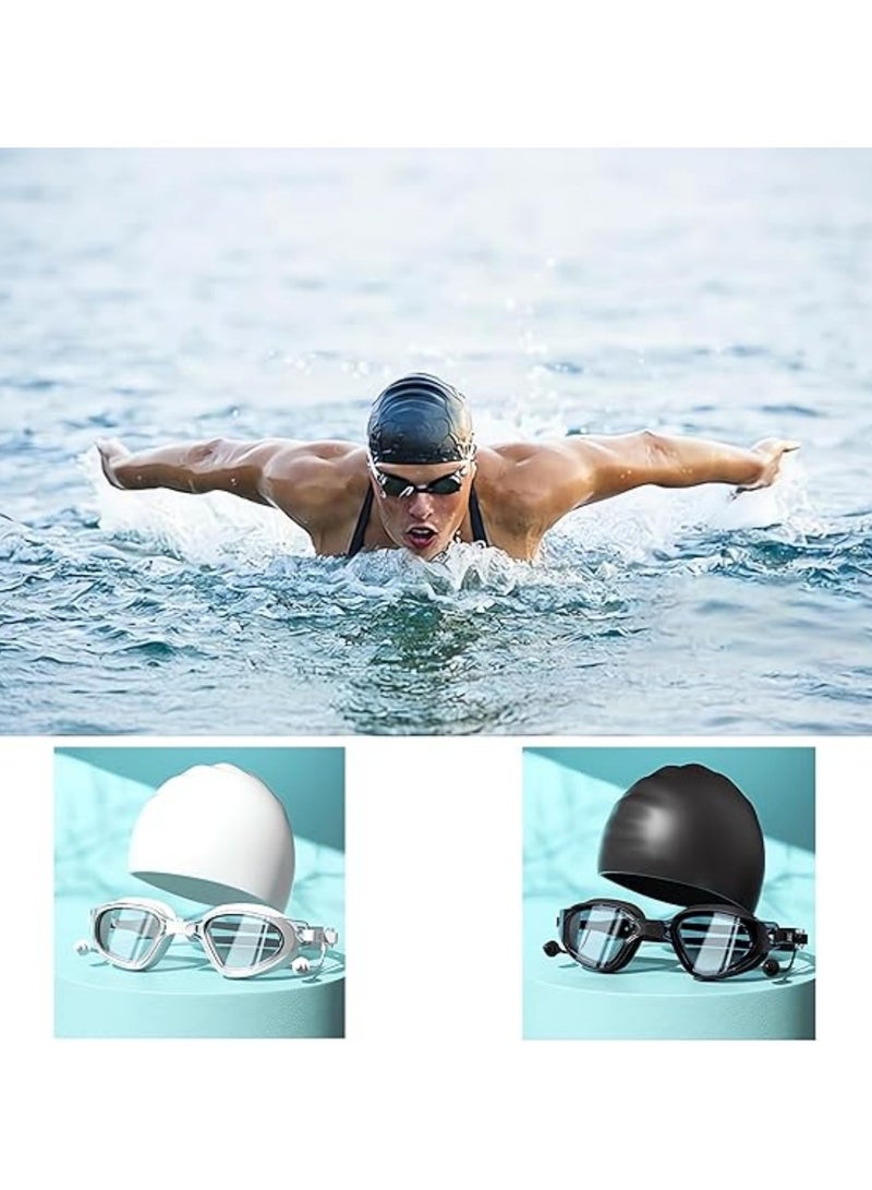 HI-FINE Swim Goggles and Cap Set 4 in 1, UV 400 Protection Lenses Clear Anti-Fog Swimming Goggles Waterproof No Leaking for Adult Men Women,white - Image 5