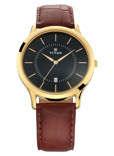 Titan Quartz Analog with Date Black Dial Leather Strap Watch for Men