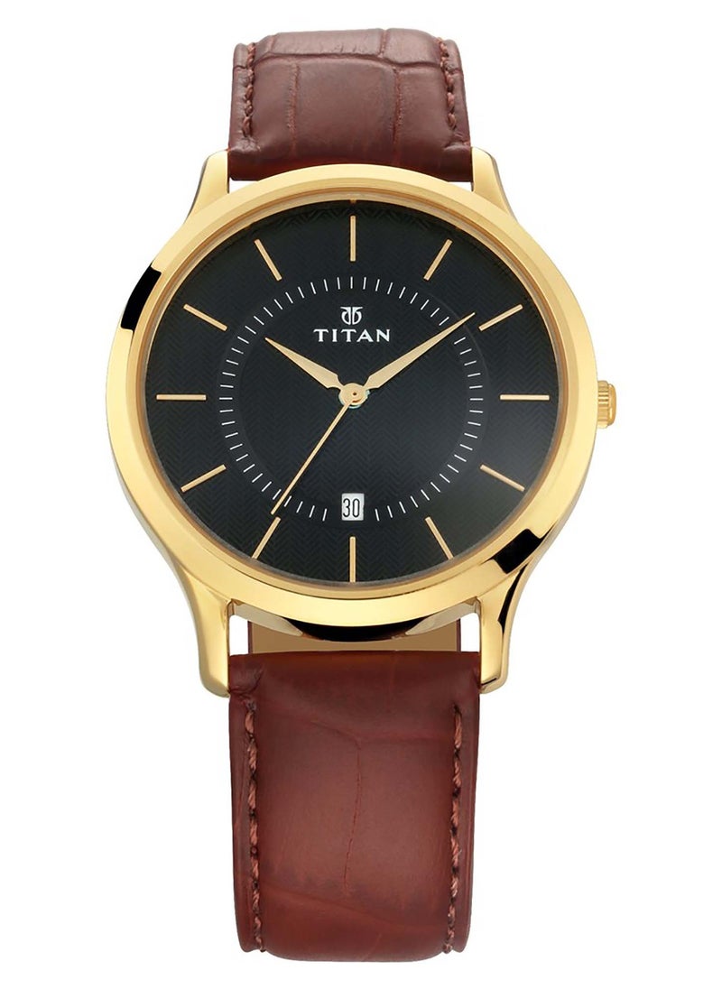 Titan Quartz Analog with Date Black Dial Leather Strap Watch for Men