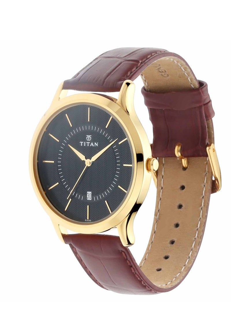 Titan Quartz Analog with Date Black Dial Leather Strap Watch for Men