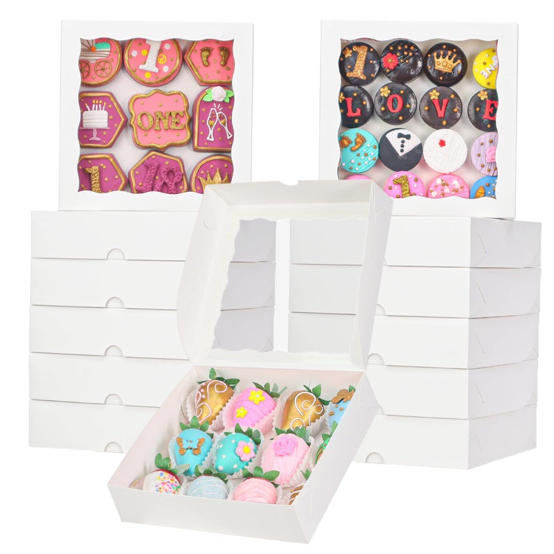 TEMLQPACK 15pcs 8x8x2 Inches White Bakery Boxes for Christmas - Cookies, Chocolate Covered Strawberries, Cakesickles, Brownies, Chocolate Truffles - Image 1