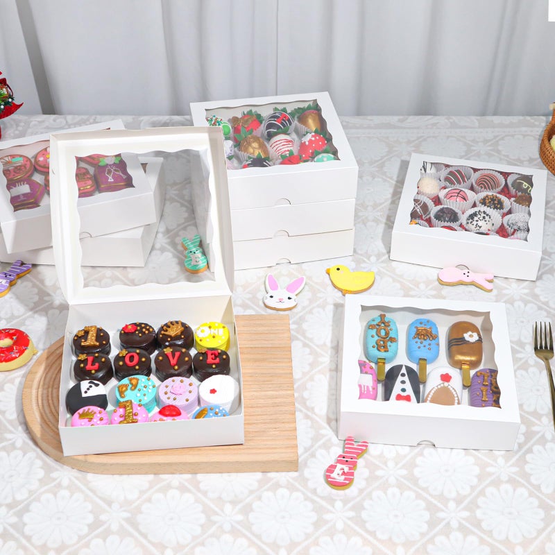 TEMLQPACK 15pcs 8x8x2 Inches White Bakery Boxes for Christmas - Cookies, Chocolate Covered Strawberries, Cakesickles, Brownies, Chocolate Truffles - Image 5