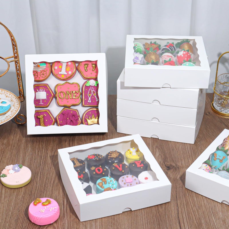 TEMLQPACK 15pcs 8x8x2 Inches White Bakery Boxes for Christmas - Cookies, Chocolate Covered Strawberries, Cakesickles, Brownies, Chocolate Truffles - Image 2