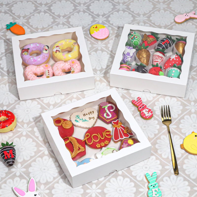 TEMLQPACK 15pcs 8x8x2 Inches White Bakery Boxes for Christmas - Cookies, Chocolate Covered Strawberries, Cakesickles, Brownies, Chocolate Truffles - Image 3