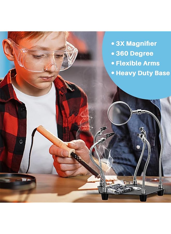 إيروريكس محطة لحام عدسة مكبرة من Helping Hands مع مصباح مكبر 3X وحامل لوحة دوائر معدنية و4 أذرع معدنية مرنة وقاعدة شديدة التحمل وأداة إصلاح إلكترونية للحام - Image 2