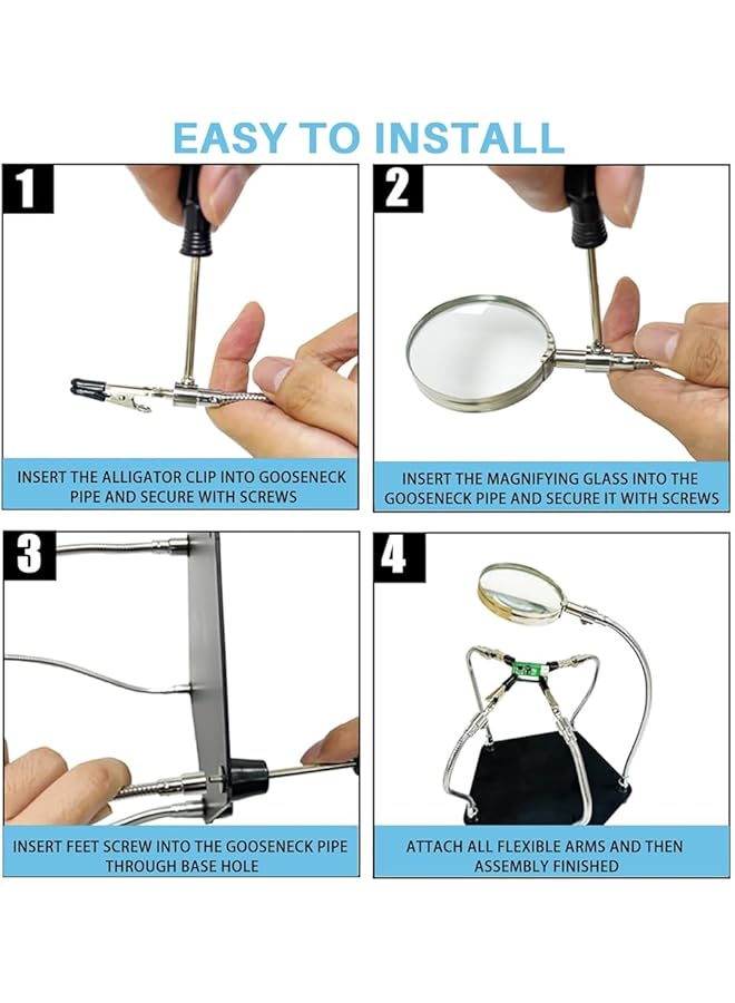 إيروريكس محطة لحام عدسة مكبرة من Helping Hands مع مصباح مكبر 3X وحامل لوحة دوائر معدنية و4 أذرع معدنية مرنة وقاعدة شديدة التحمل وأداة إصلاح إلكترونية للحام - Image 5