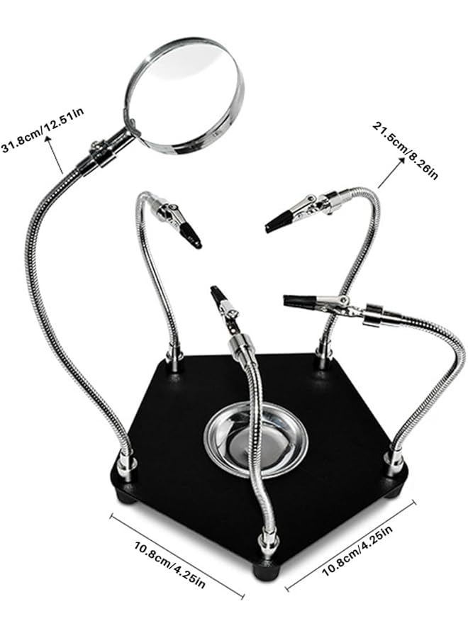 إيروريكس محطة لحام عدسة مكبرة من Helping Hands مع مصباح مكبر 3X وحامل لوحة دوائر معدنية و4 أذرع معدنية مرنة وقاعدة شديدة التحمل وأداة إصلاح إلكترونية للحام - Image 3