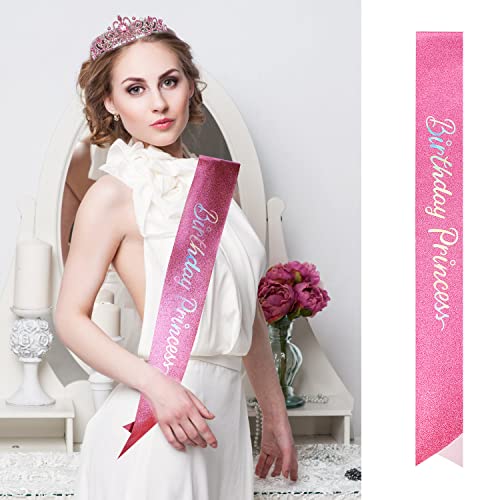 VELSCRUN Birthday Princess Crowns Tiaras, Girls Birthday Sash, Happy Birthday Decorations/Accessories for Women - Image 2