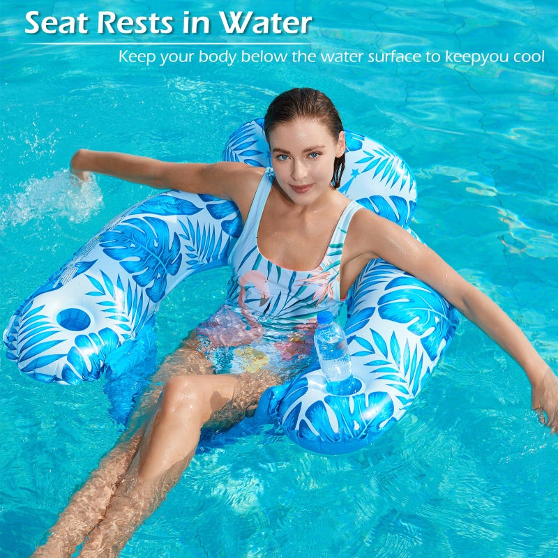 Jasonwell Inflatable Pool Float Chair - Pool Floaties Floating Pool Chair Lounge Floats for Swimming Pool Water Chair Pool Lounger with Cup Holder Pool Toy Party Floaty Adults L - Image 3