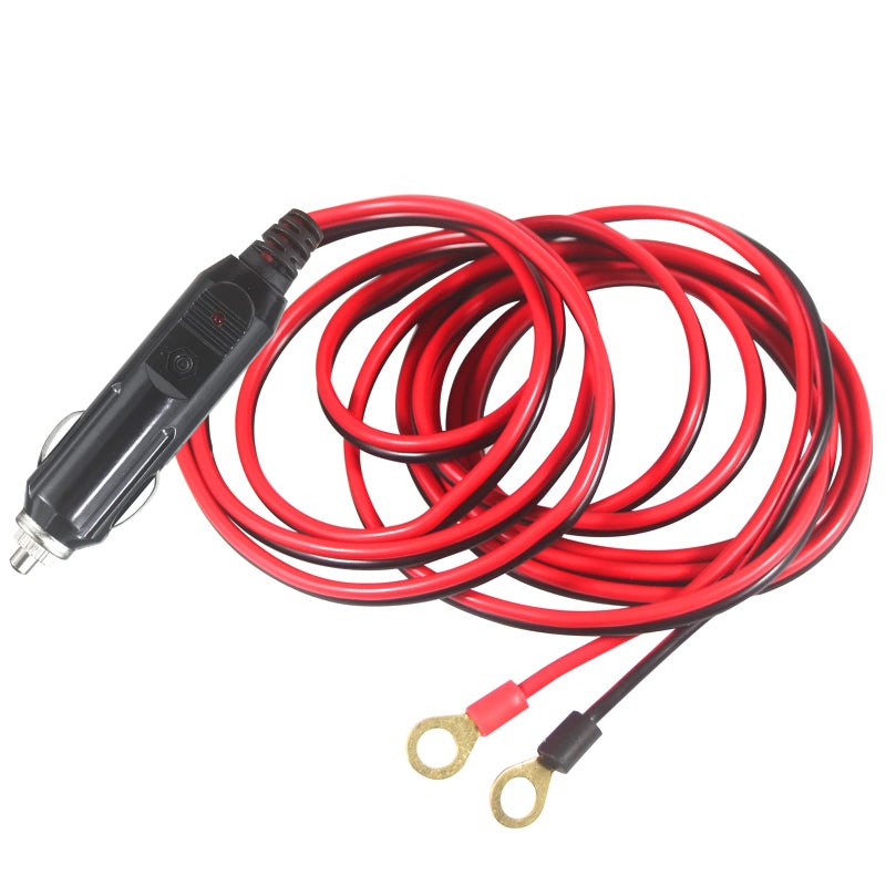 Male Cigarette Lighter Plug to Eyelet Terminals 12v 10FT 12v Cigarette Lighter Male Plug Extension Cable with Battery Eyelet Terminal Connector 16awg Heavy Duty Power Supply Cord for Power Inverter
