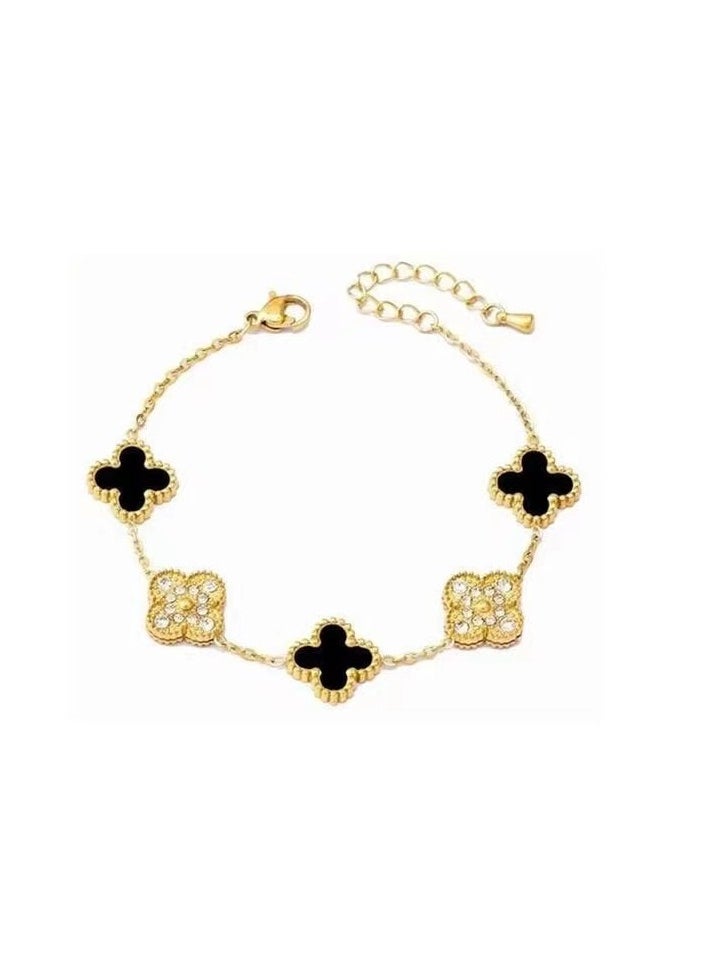 NCVI - Women's Multicolor Petal Bracelet, 18k Gold, Van Cleef & Arpels Collection, Four Leaf Clover, Black - Image 1