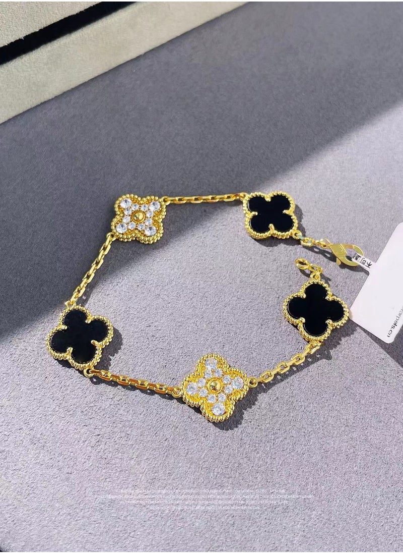 NCVI - Women's Multicolor Petal Bracelet, 18k Gold, Van Cleef & Arpels Collection, Four Leaf Clover, Black - Image 1