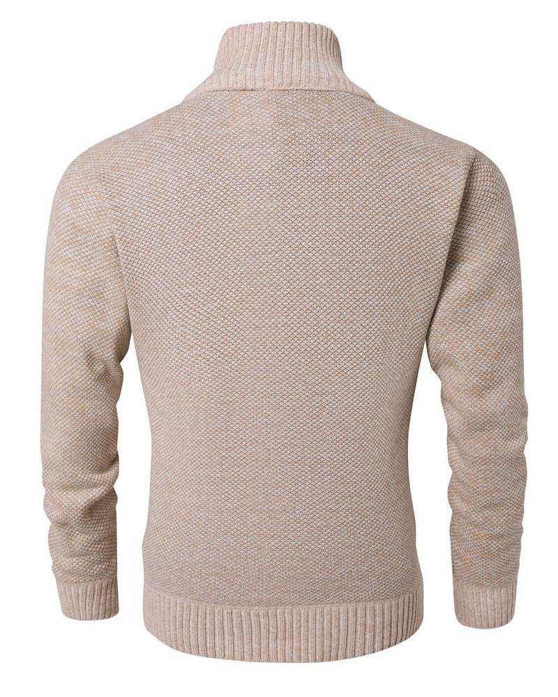 Vcansion Men's Classic Thick Knitted Cardigan Sweaters Long Sleeve Full Zip Sweater Beige L - Image 2