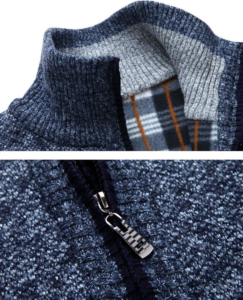 Vcansion Men's Classic Thick Knitted Cardigan Sweaters Long Sleeve Full Zip Sweater Beige L - Image 4