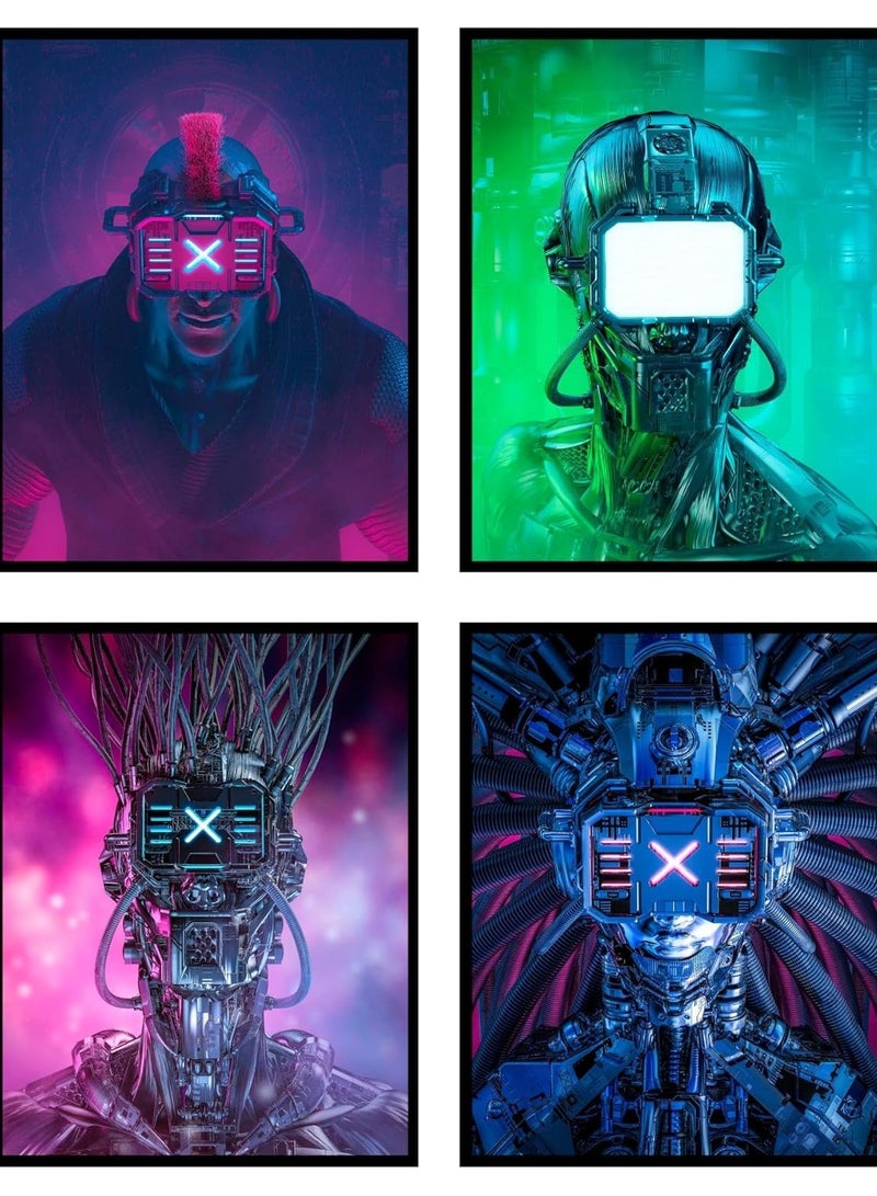 مؤسسة فكرة اليوم ملصقات الألعاب، ديكور مستقبلي، ملصق Cyberpunk - مجموعة من 4 ملصقات ألعاب، ملصقات جدارية للألعاب، ملصقات فنية نيون، لوحات فنية جدارية للاعب - ملصقات ألعاب لديكور غرفة الأولاد، ملصق ألعاب - (8 × 10 بوصات) غير مؤطرة - Image 1