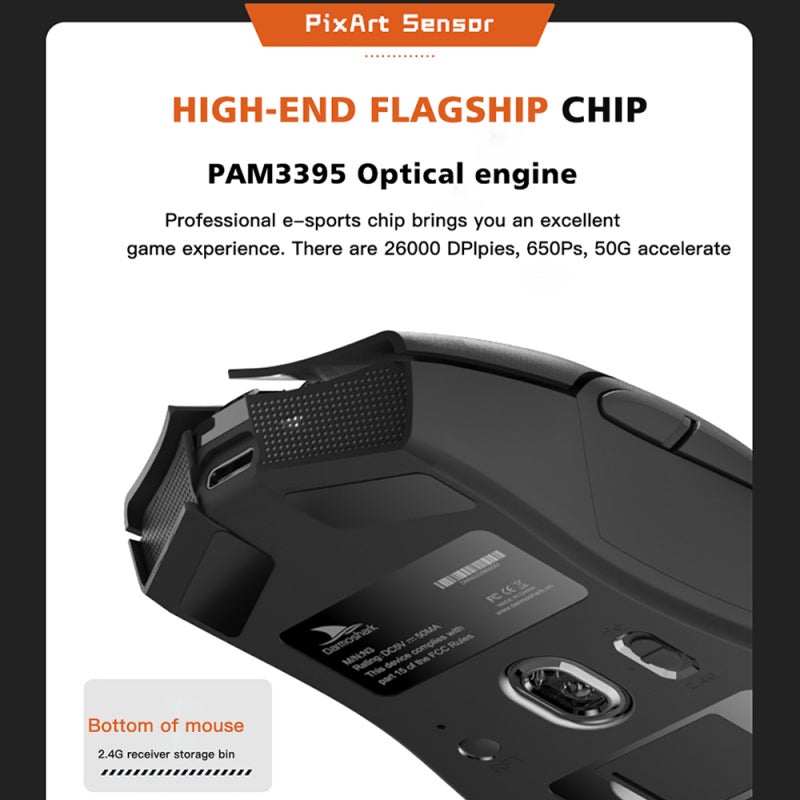Motospeed Darmoshark N3 لاسلكي BT 3 أوضاع ألعاب رياضة إلكترونية 26000DPI 7 أزرار بصري PAM3395 خفيف الوزن محمول مناسب لأجهزة الكمبيوتر المحمولة أبيض - Image 3