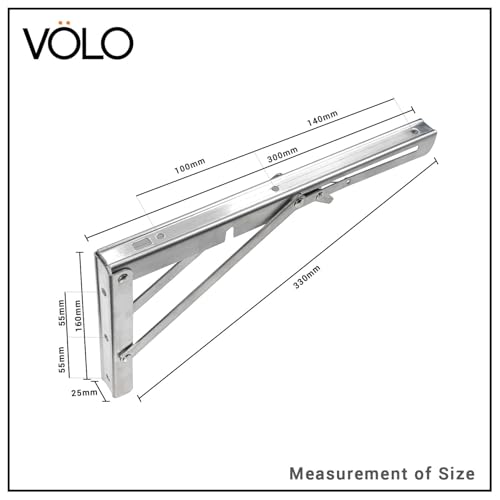 Volo 150Kg Weight Capacity | 12 Inch Folding Bracket – Stainless Steel Foldable Shelf Bracket, Space Saving Wall Mount L Bracket for Fold Down Table, Kitchen, Balcony, Workstation | Pack of 2 Pieces - Image 2