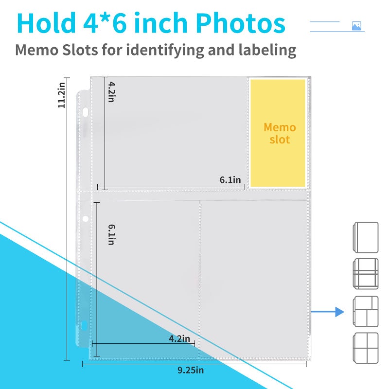 Fabmaker 30 Pack Photo Sleeves for 3 Ring Binder - (4x6, for 180 Photos), Archival Photo Page Protectors 4x6, Clear Plastic Photo Album Refill Pages Photo Pockets, Postcard Sleeves, Acid-Free - Image 2