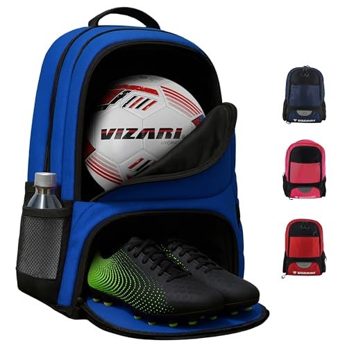 Vizari Soccer Backpack Soccer Bag Water resistant Durable Equipment Bag for Football Basketball Volleyball Cleats and Ball Compartment RedBluePinkBlack - Image 1