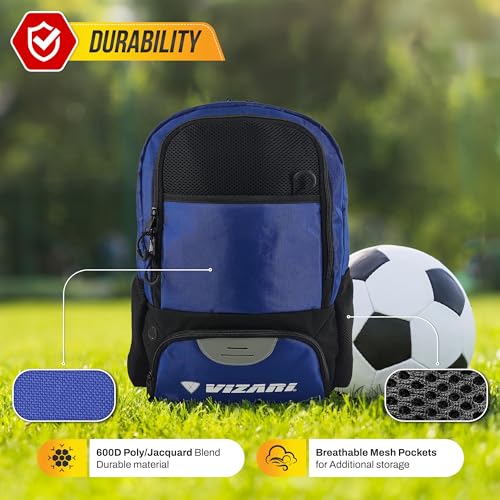 Vizari Soccer Backpack Soccer Bag Water resistant Durable Equipment Bag for Football Basketball Volleyball Cleats and Ball Compartment RedBluePinkBlack - Image 3