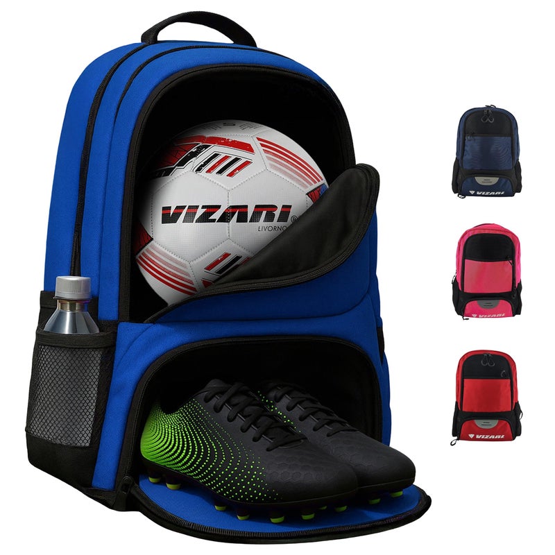 Vizari Soccer Backpack Soccer Bag Water resistant Durable Equipment Bag for Football Basketball Volleyball Cleats and Ball Compartment RedBluePinkBlack - Image 2