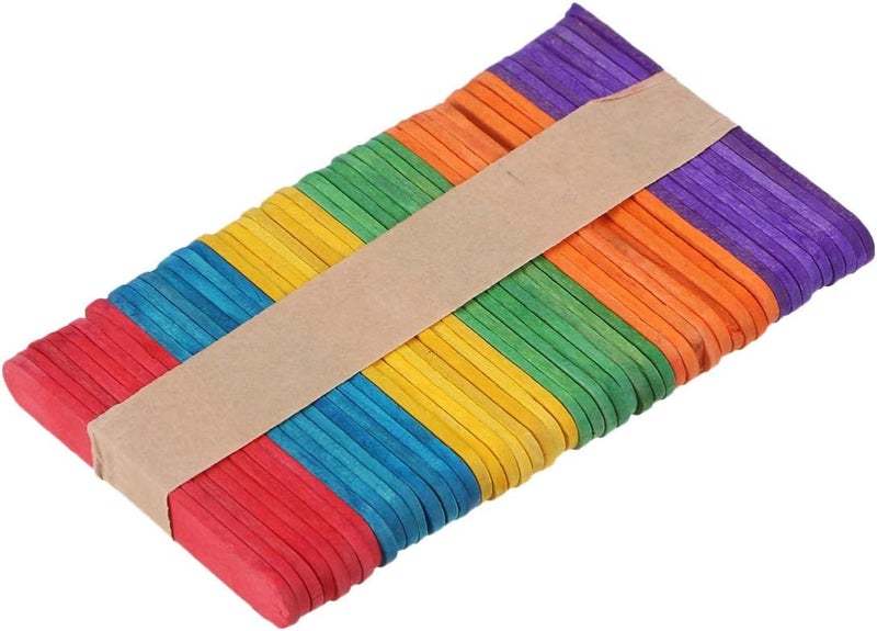 klarako 50pcs Natural Wood Craft Sticks Jumbo Wooden Popsicle Stick for DIY Crafts Colorful 6.5x1x2cm - Image 1
