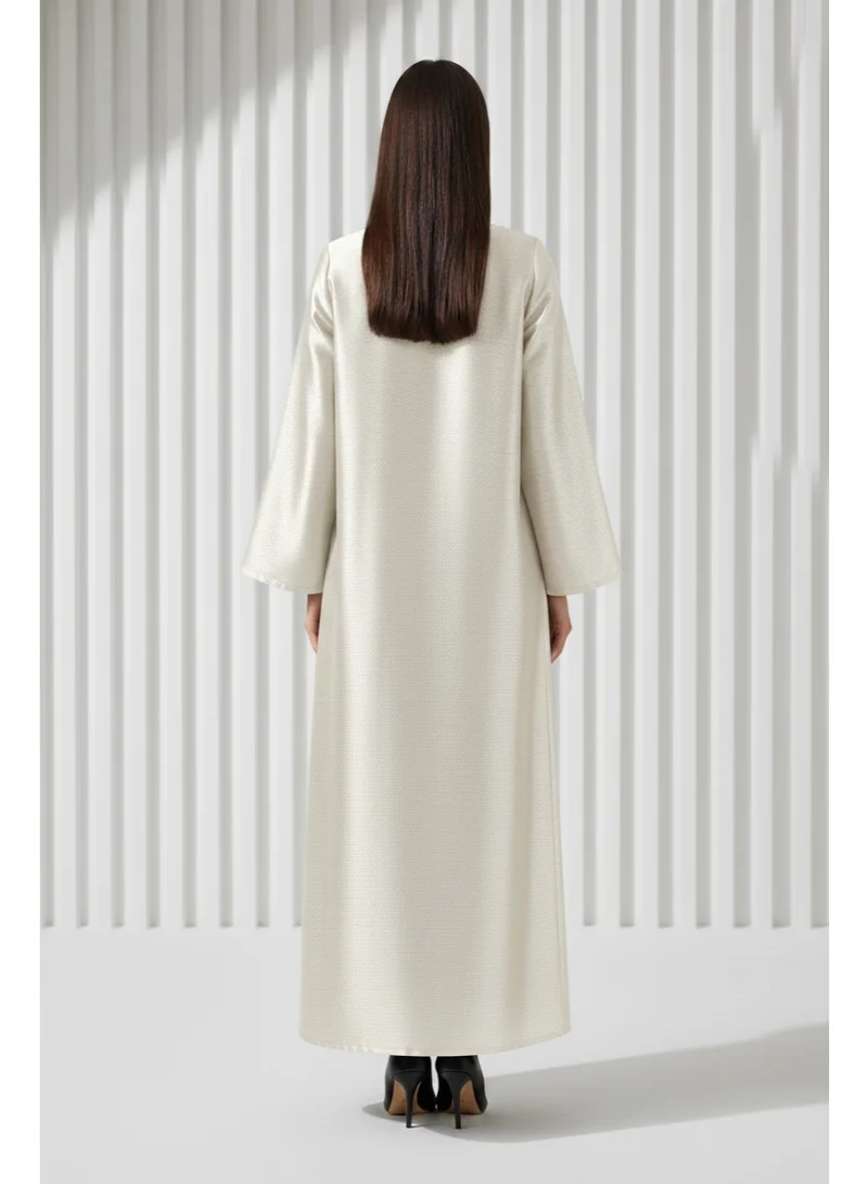 Moistreet  Mettallic Beige RAW Silk A- Line Abaya for Women | Best Price UAE
